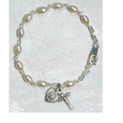 Oval Pearl Bracelet With Miraculous & Crucifix
