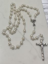 Pearl Rosary with First Communion Chalice Centerpiece from Italy