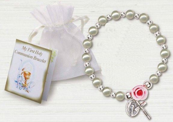 Pearl and Rose First Communion Bracelet