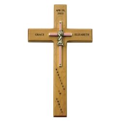Personalized Baby Girl Baptism 10" Maple Wood/Brass Wall Cross