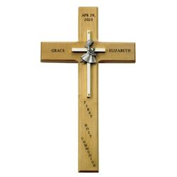 Personalized Girl First Communion 10" Maple Wood/Brass Wall Cross 