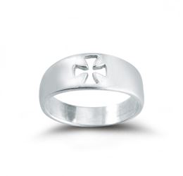 Pierced Cross "Faith" Sterling Silver Ring