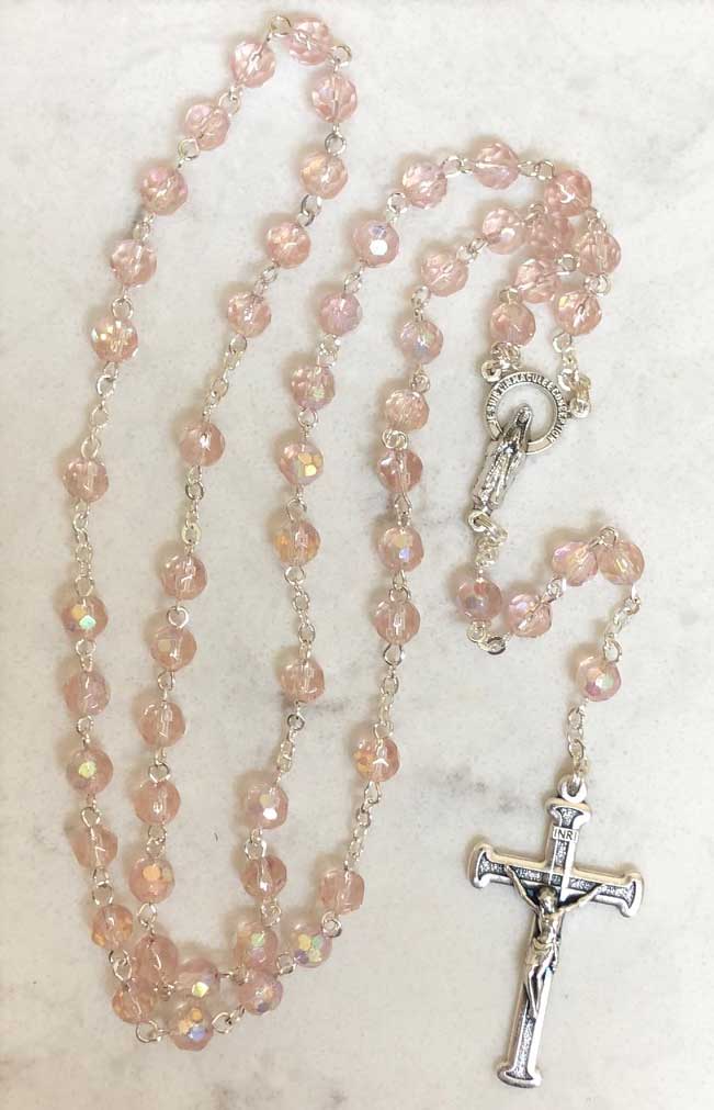 Pink Aurora Borealis Rosary from Italy