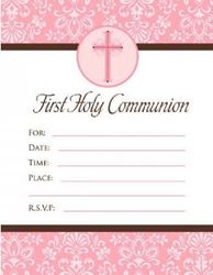 Pink Cross First Communion Invitations