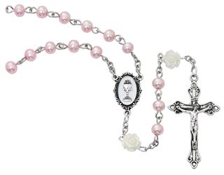Pink Rosary with White Flower Our Father Beads Chalice Center