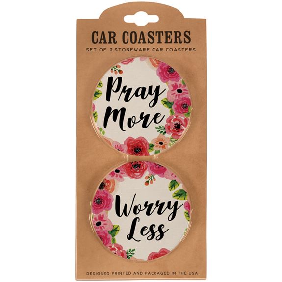 Pray More Worry Less Car Coaster Set of 2