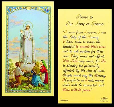 Prayer To Our Lady of Fatima Laminated Prayer Card