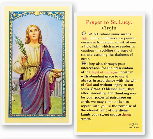 Prayer To St. Lucy Holy Card