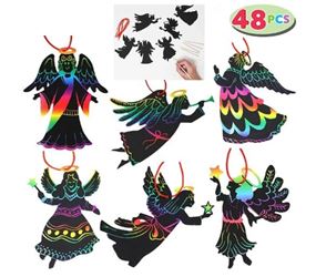 Rainbow Color Scratch Angel Ornament Set, 48 Pack