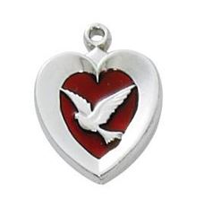 Red Enamel Heart W/ Dove Necklace