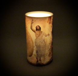 Resurrection Lent and Easter 4"x7" Flickering LED Flameless Prayer Candle with Timer 