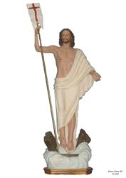 Full Color indoor 40 inch statue ??Risen Jesus on base with banner. 40? to the top of his head. Banner height can be sized per need.