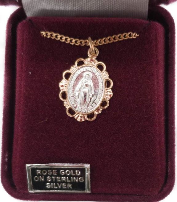 Rose Gold Miraculous Medal on 18" Chain