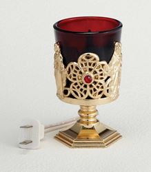 Ruby Glass Votive Stand with Sacred Heart of Jesus, Our Lady of Grace and Infant of Prague