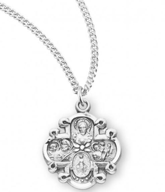 Sterling Silver Small Fancy 4-Way Medal on 18" Chain