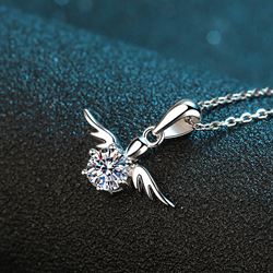 Angel Wing Moissanite Sterling Silver Charm Necklace