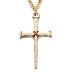 24K Gold over Sterling Silver Cross Necklace in a Rope Centered Nail Design