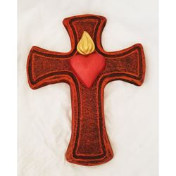Sacred Heart Handcrafted Clay 9.5" x 7.5" Wall Cross