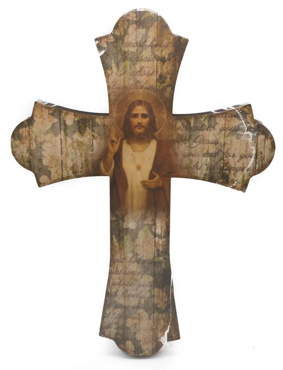 Sacred Heart of Jesus Vintage Wood Cross