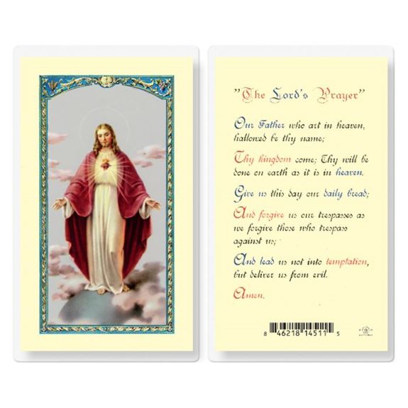 Sacred Heart of Jesus with Lord's Prayer Laminated Prayer Card