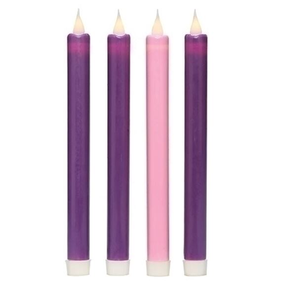 Set of 4 LED Taper Advent Candles, Motion Flicker Flame