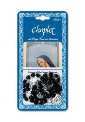 Seven Sorrows Deluxe Chaplet with Black Wood Beads     Packaged with a Laminated Holy Card & Instruction Pamphlet  (Overall 6.5” x 3.5”)