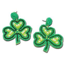 Shamrock Seed Bead Drop Earrings - Light Green