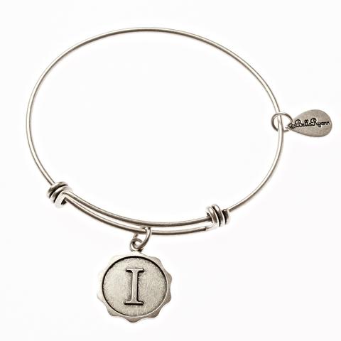 Silver Bangle with Letter I  Charm