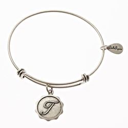Silver Bangle with Letter T  Charm