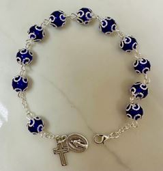 Silver Capped Blue Bead Rosary Bracelet from Italy