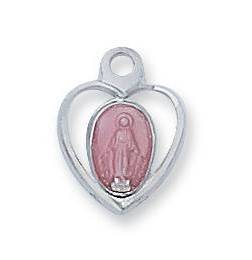 Silver Miraculous Medal W/Pink