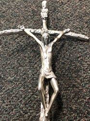 Silver Oxidized JPII Processional Crucifix with Base Processional cross, Processional crucifix, JPII cross, St John Paul, Saint John Paul II, silver processional cross