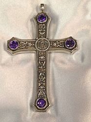 7500 Silver Pectoral Cross with Purple Gemstones