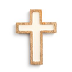 Simple 9.25" Mango Wood Wall Cross with White Inside