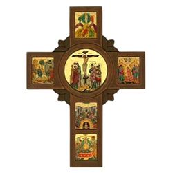 Cross Icon – The Crucifixion of Jesus Christ and Scenes of His Life – Engraved Wood