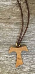 Small Tao Cross On Brown Cord Necklace