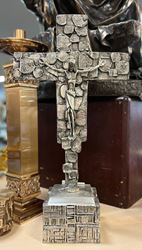 Special Cross with Base 25" Ht, Cast Bronze Alloy Silver Finish