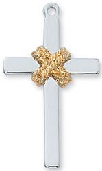 Sterling Silver Cross with Gold Rope On 24" Chain