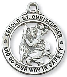 St. Christopher Sterling Silver Open Round Medal on 20" Chain