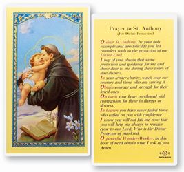 Prayers to Saint Anthony (For Divine Protection)  Clear, laminated Italian holy cards with gold accents. Features World Famous Fratelli-Bonella Artwork. 2.5 X 4.5