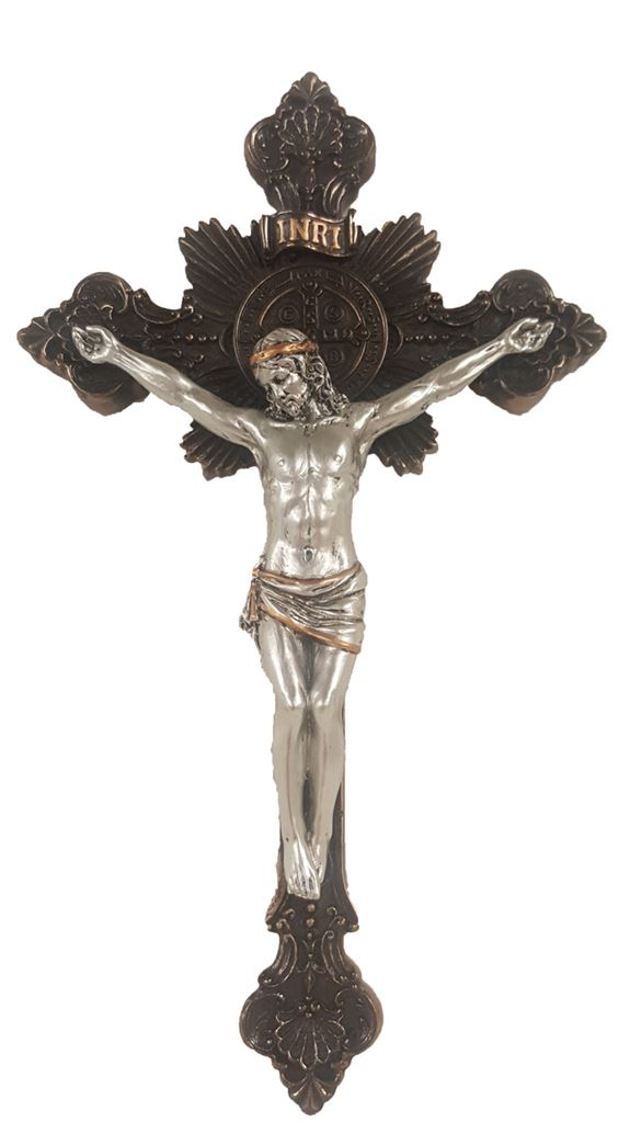 St. Benedict 8" Bronze Crucifix with Pewter Corpus