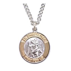 St. Christopher Small Two Tone Medal on 20" Chain