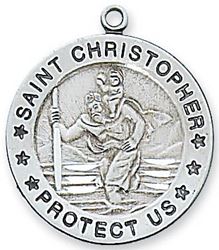St. Christopher Round Sterling Silver Medal on 24" Chain