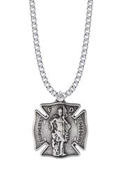 St. Florian Pewter Fireman Shield Medal on 24" Chain