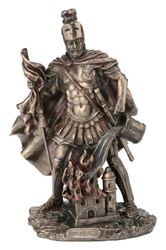 St. Florian 9 inch statue in lightly hand-painted cold cast bronze