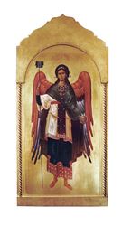 Archangel Gabriel Florentine Plaque, 21x45inches. Made in Italy.