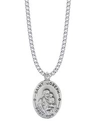 1-1/8 Inch Pewter Large Oval Saint Joseph Medal, Patron Saint of Carpenters and Fathers