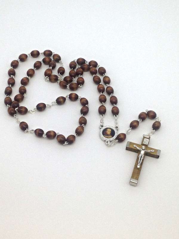 St. Junipero Serra Brown Wood Bead Rosary
