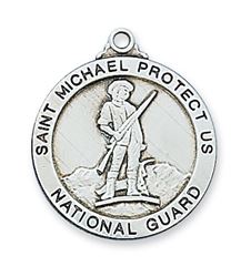St. Michael National Guard Sterling Silver Medal on 24" Chain