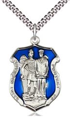 St Michael Police Sterling with Blue Enamel Police Shield on 24" Chain
